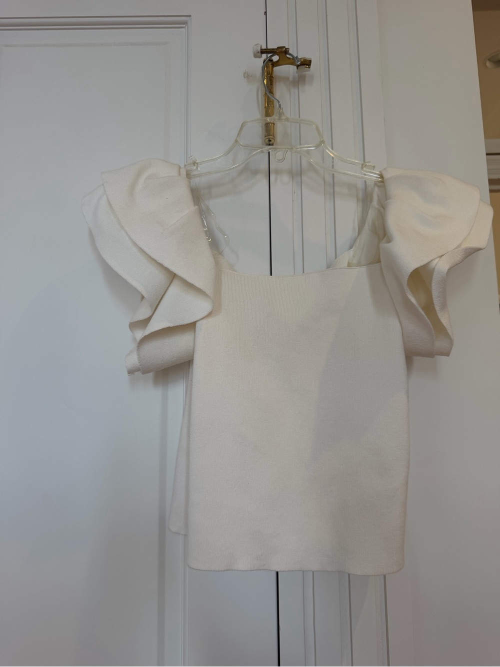 Women’s Cream Square-Neck Top with Ruffle Sleeves